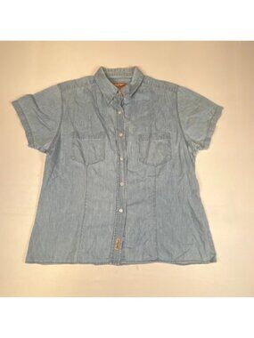 Vintage Woolrich Women's XL Light Wash Denim Shirt Short Sleeve Button Down